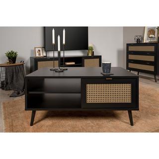 Calicosy Table Basse 1 Porte 2 Niches Impression Cannage et Noir L100 x H46 x P60 cm - VILLA  