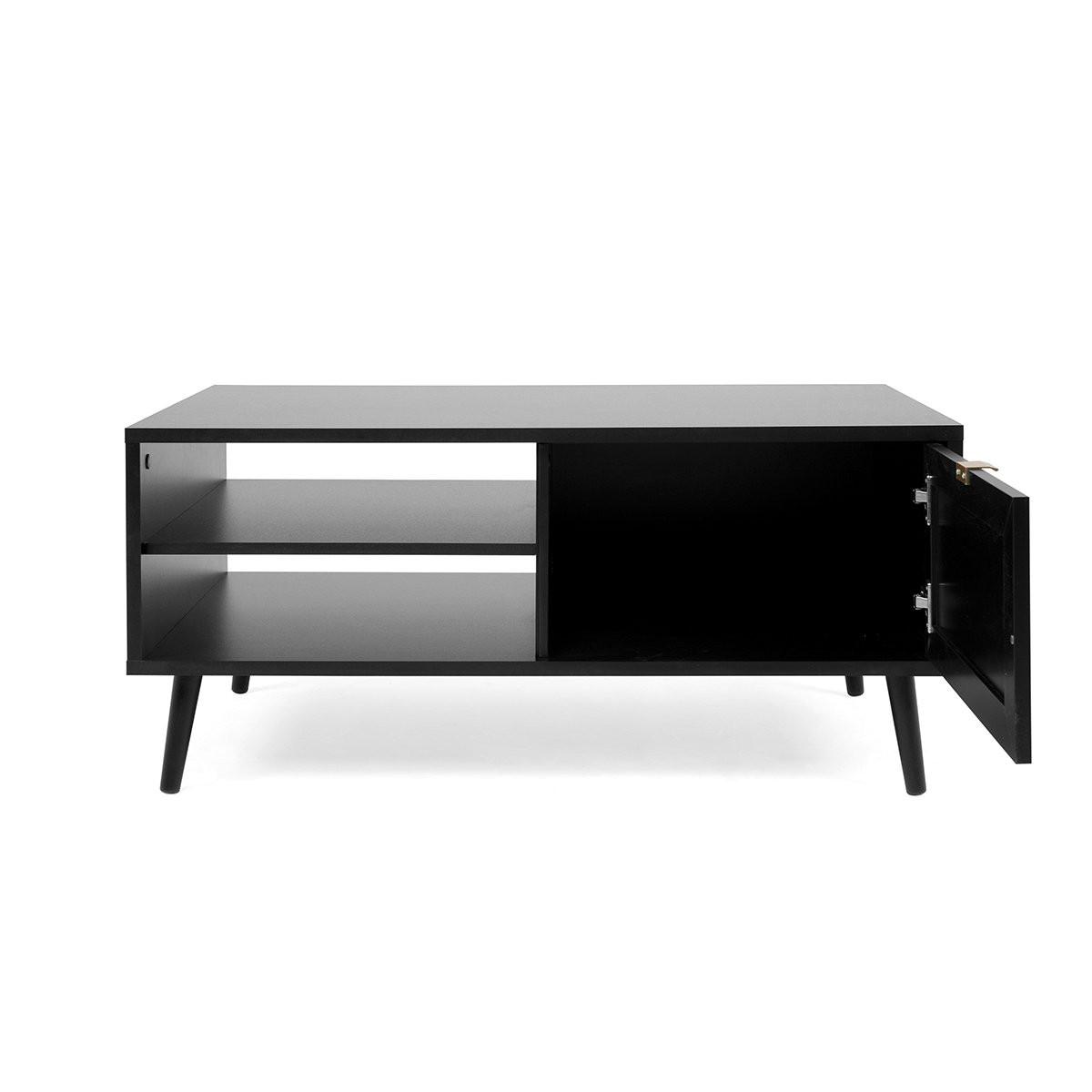 Calicosy Table Basse 1 Porte 2 Niches Impression Cannage et Noir L100 x H46 x P60 cm - VILLA  