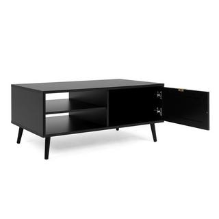 Calicosy Table Basse 1 Porte 2 Niches Impression Cannage et Noir L100 x H46 x P60 cm - VILLA  