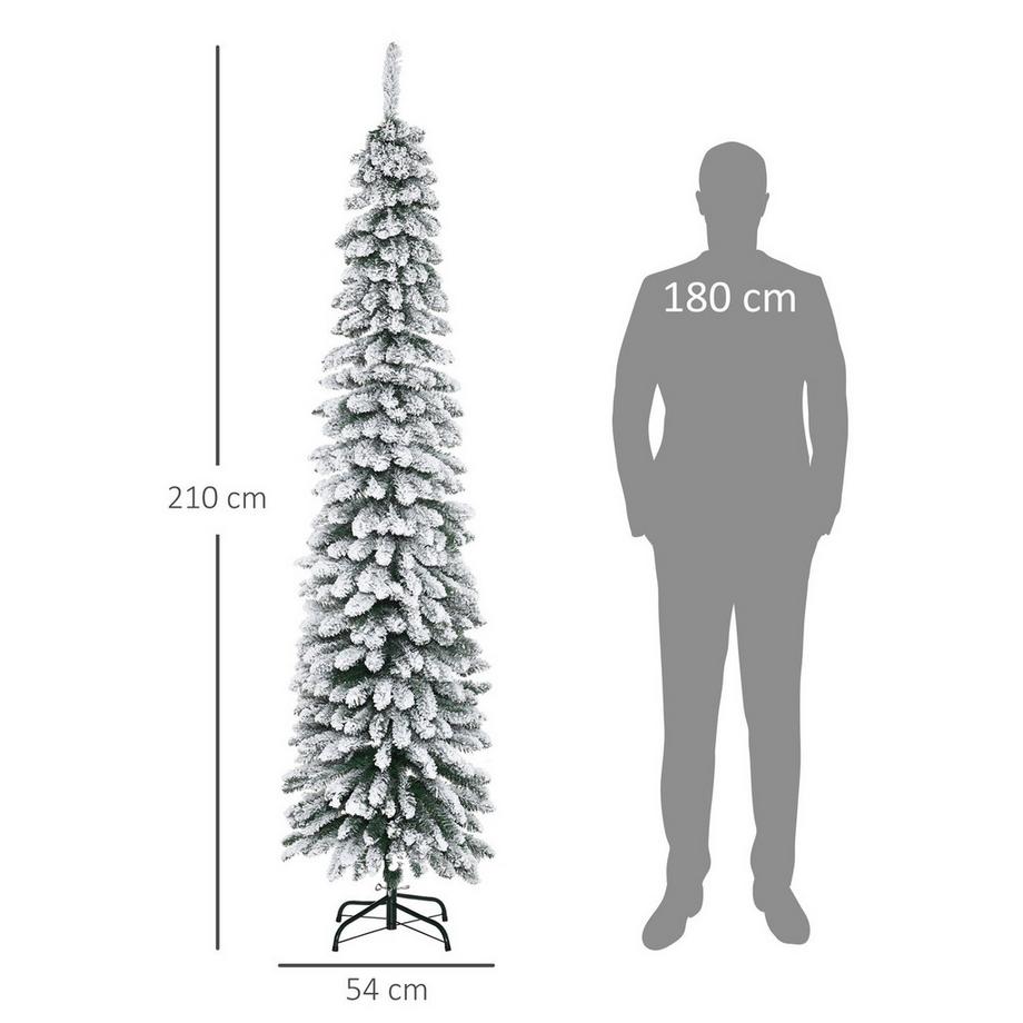 Northio Albero di Natale artificiale 210 cm con 490 punte e neve artificiale pieghevole con supporto in metallo per decorazioni festive natalizie in verde e bianco  