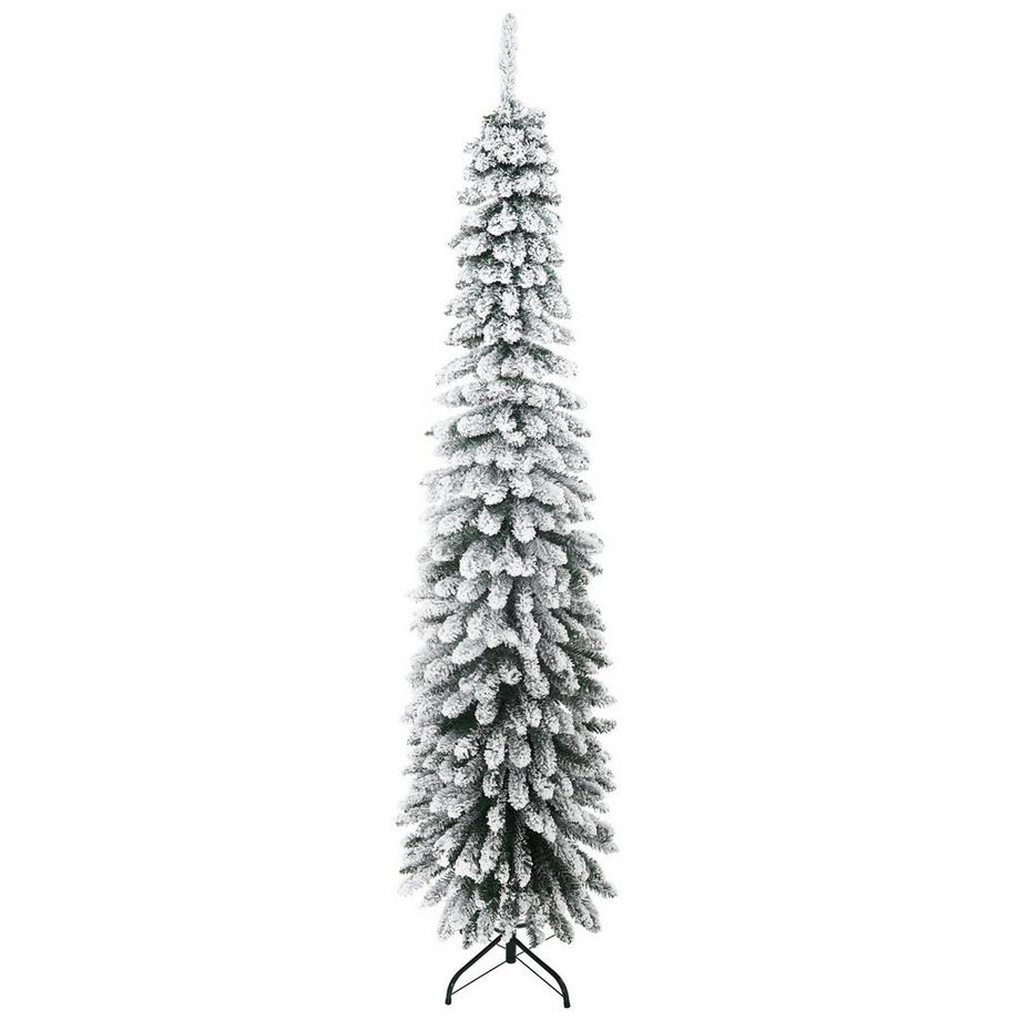 Albero di Natale artificiale 210 cm con 490 punte e neve artificiale pieghevole con supporto in metallo per decorazioni festive natalizie in verde e bianco