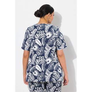 Ulla Popken Stampa piume Taglio svasato Scollo a V Mezze maniche T-shirt  