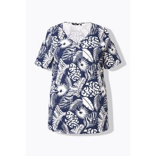 Ulla Popken Stampa piume Taglio svasato Scollo a V Mezze maniche T-shirt  