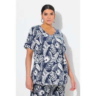 Ulla Popken Stampa piume Taglio svasato Scollo a V Mezze maniche T-shirt  