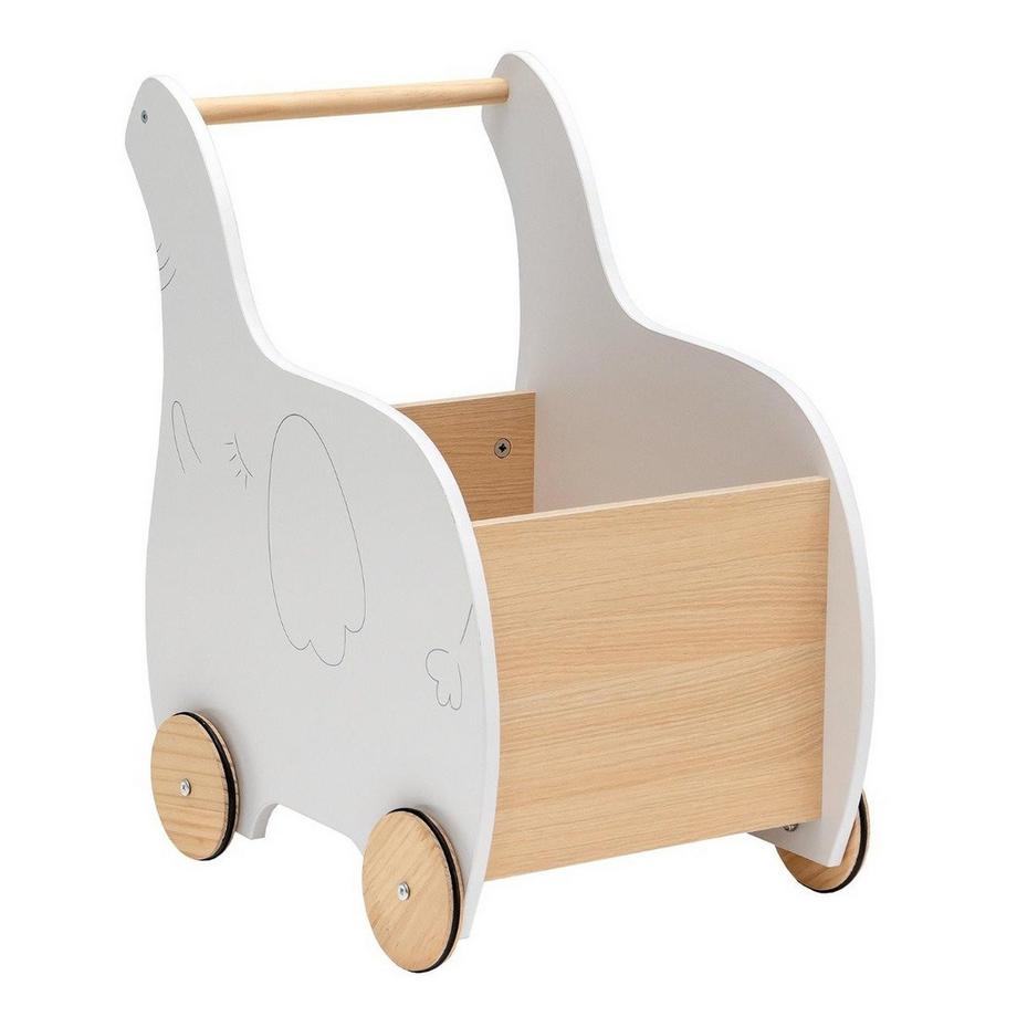 Northix  Trotteur 2 en 1 en bois en forme d'éléphant avec grand coffre à jouets blanc 