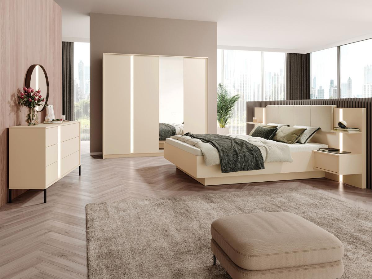 Vente-unique Letto con comodini 160 x 200 cm Con LED Beige - ELYNIA  