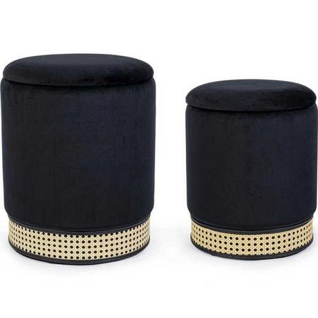 mutoni Pouf Milena noir (lot de 2)  