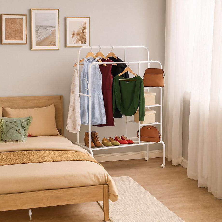 Northix Portant à vêtements, double rail, roulettes  