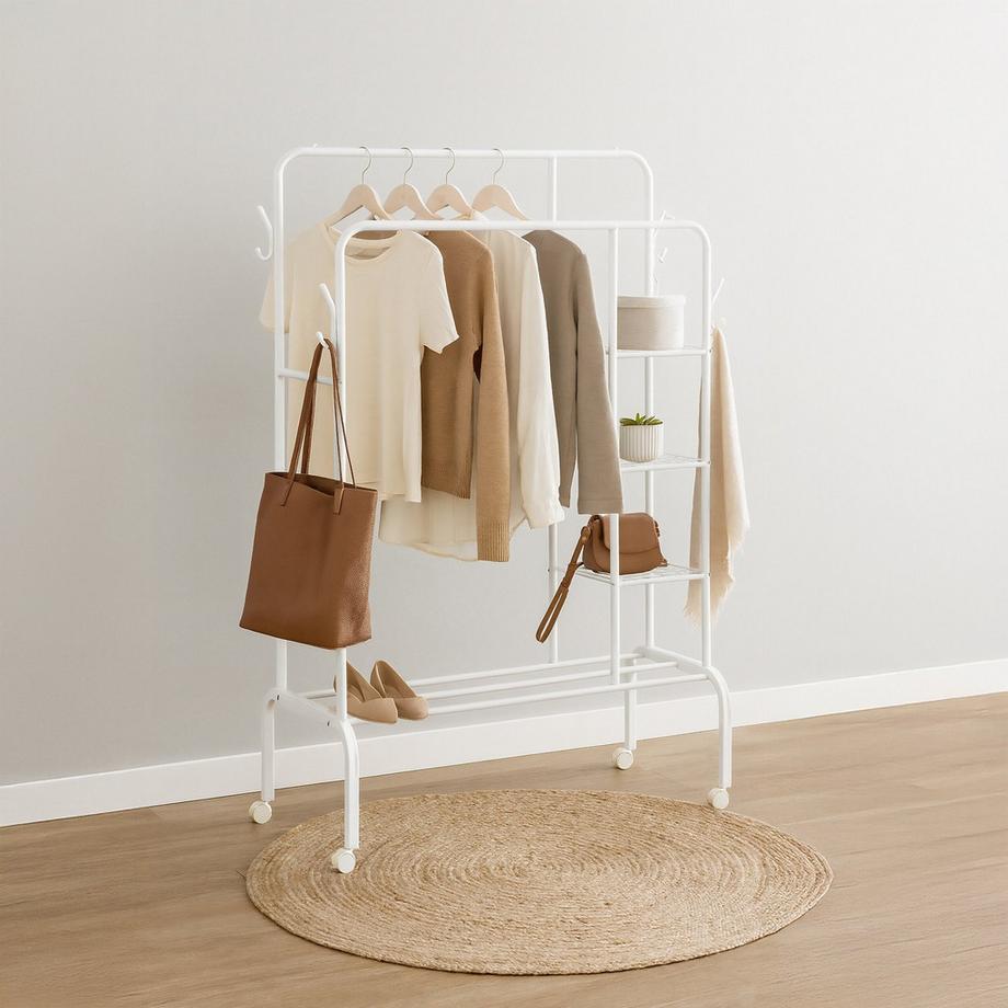 Northix Portant à vêtements, double rail, roulettes  