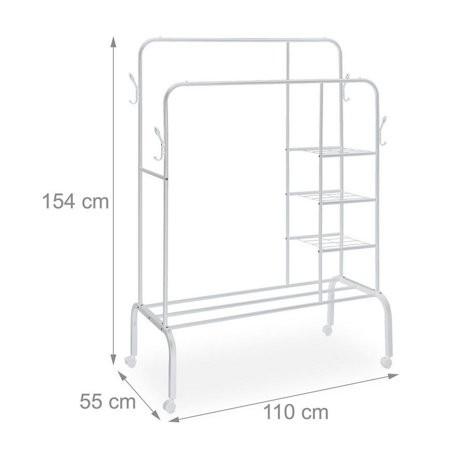 Northix Portant à vêtements, double rail, roulettes  