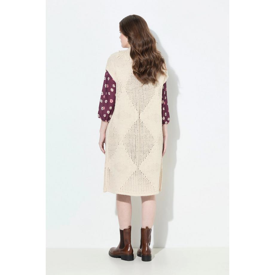 Ulla Popken Gilet Lungo Oversize Aperto Motivo Rombo  