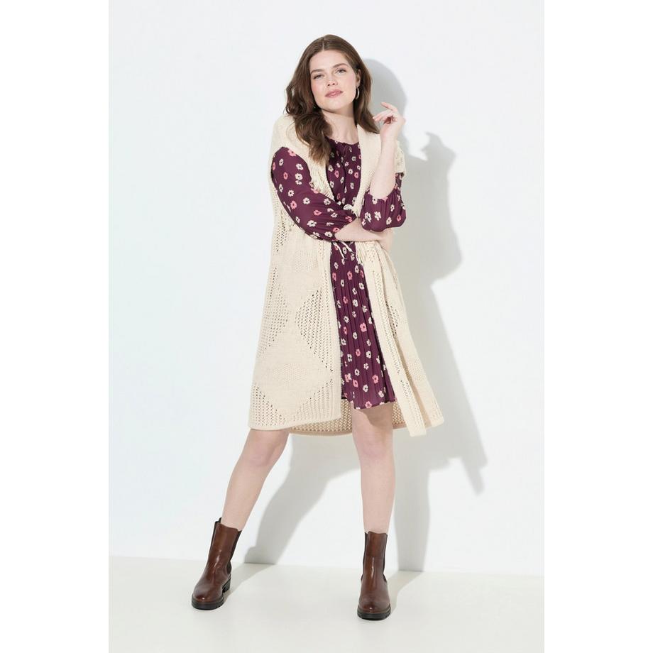 Ulla Popken Gilet Lungo Oversize Aperto Motivo Rombo  