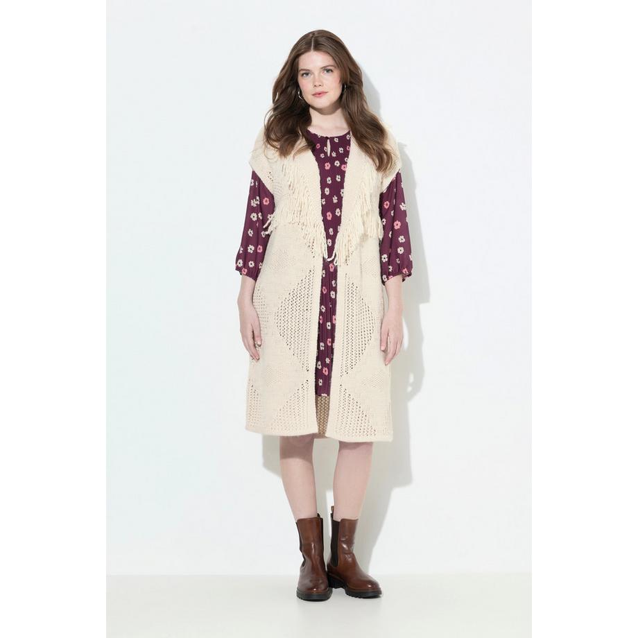 Ulla Popken Gilet Lungo Oversize Aperto Motivo Rombo  