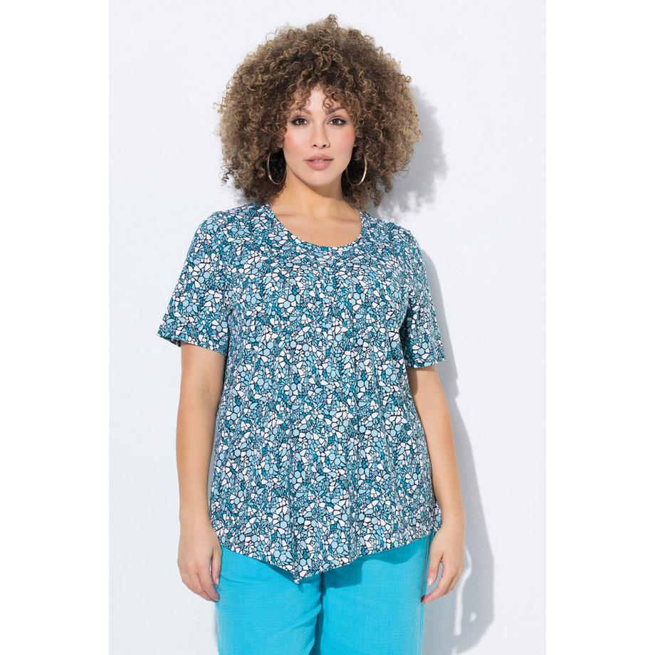 Ulla Popken T-Shirt Zipfelsaum Biesen Rundhals Halbarm  