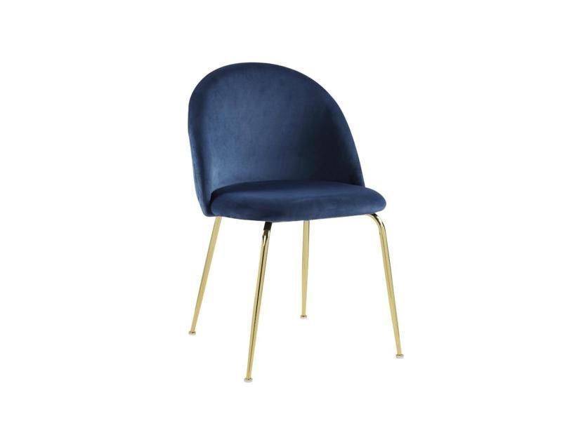 Vente-unique Lot de 6 chaises - Velours et métal doré - Bleu - MELBOURNE  