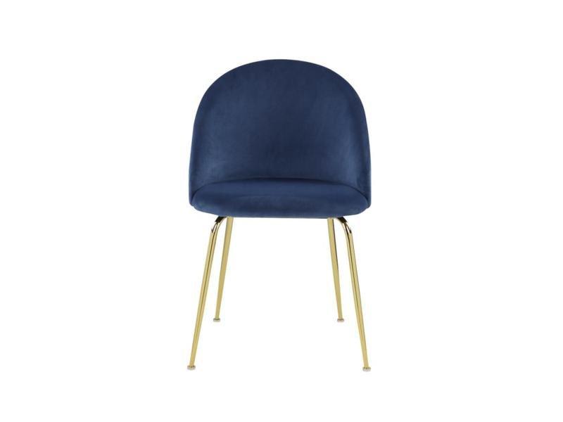 Vente-unique Lot de 6 chaises - Velours et métal doré - Bleu - MELBOURNE  