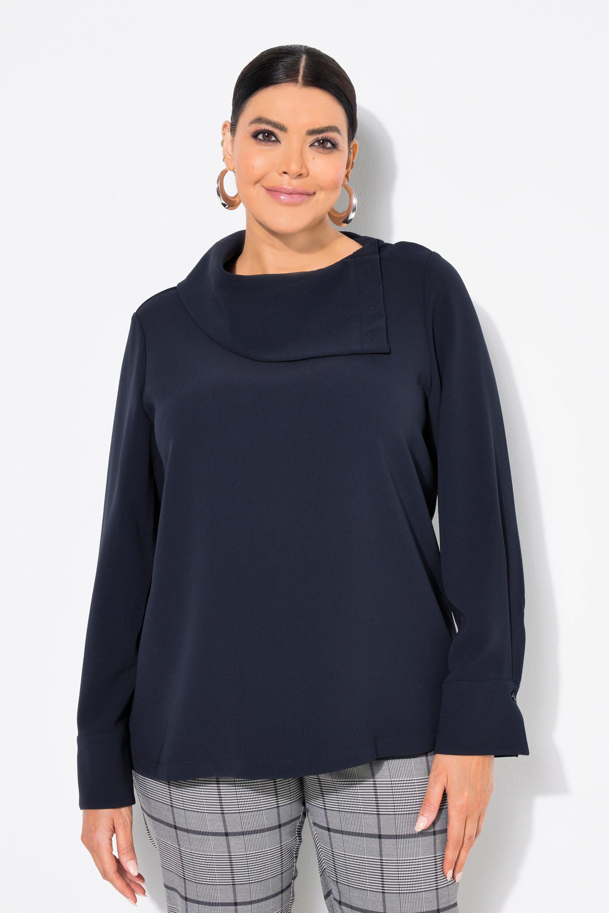 Ulla Popken  Acetat-Bluse, asymmetrischer Hemdkragen, Langarm 