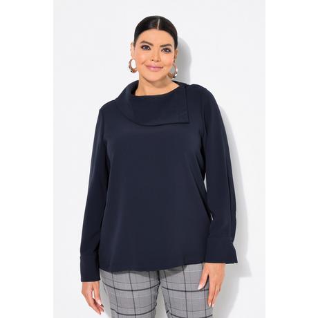 Ulla Popken  Acetat-Bluse, asymmetrischer Hemdkragen, Langarm 