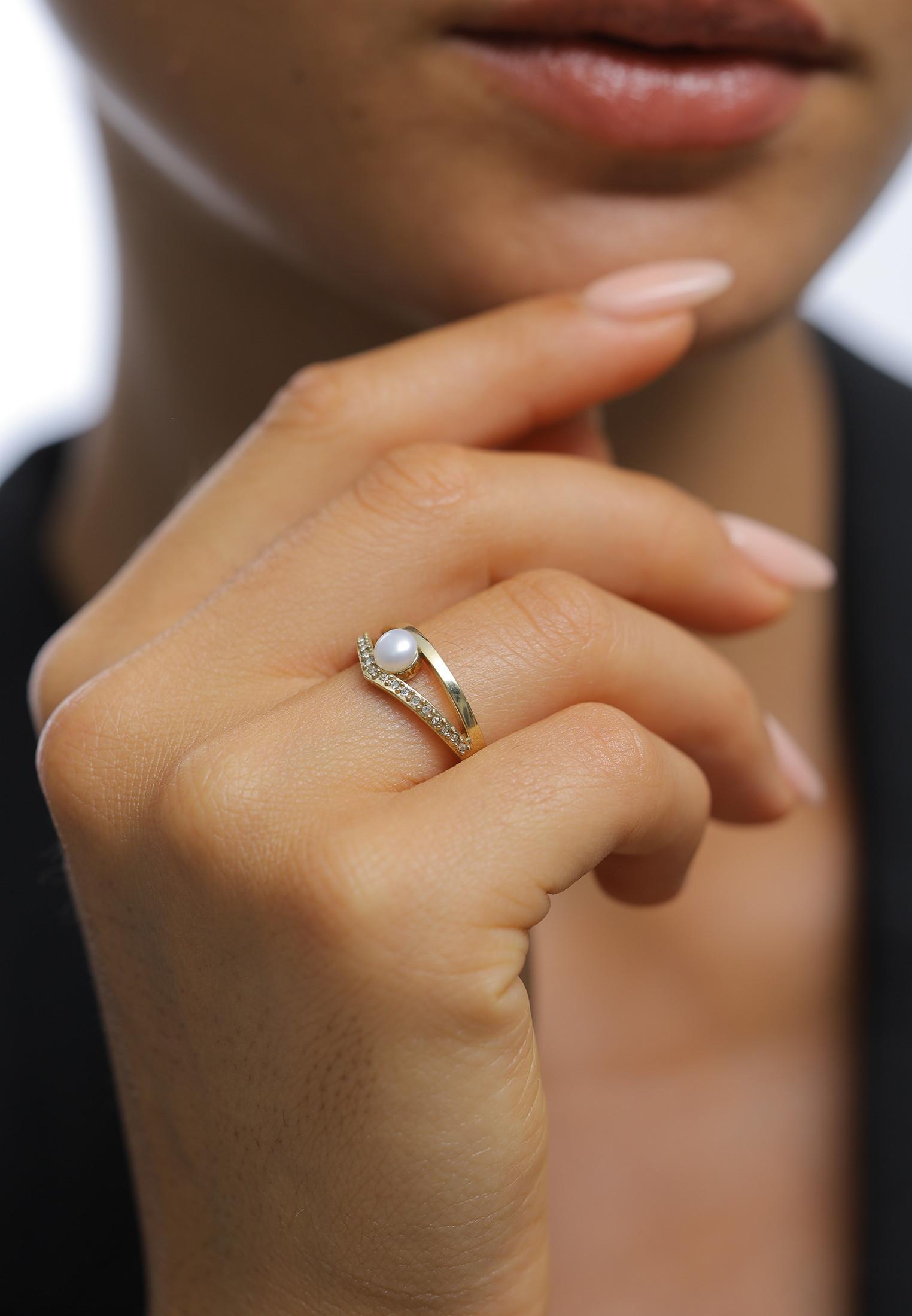 Elli  Bague Femmes Élégant Géo Design Avec Perle D'eau Douce Et Cristaux 