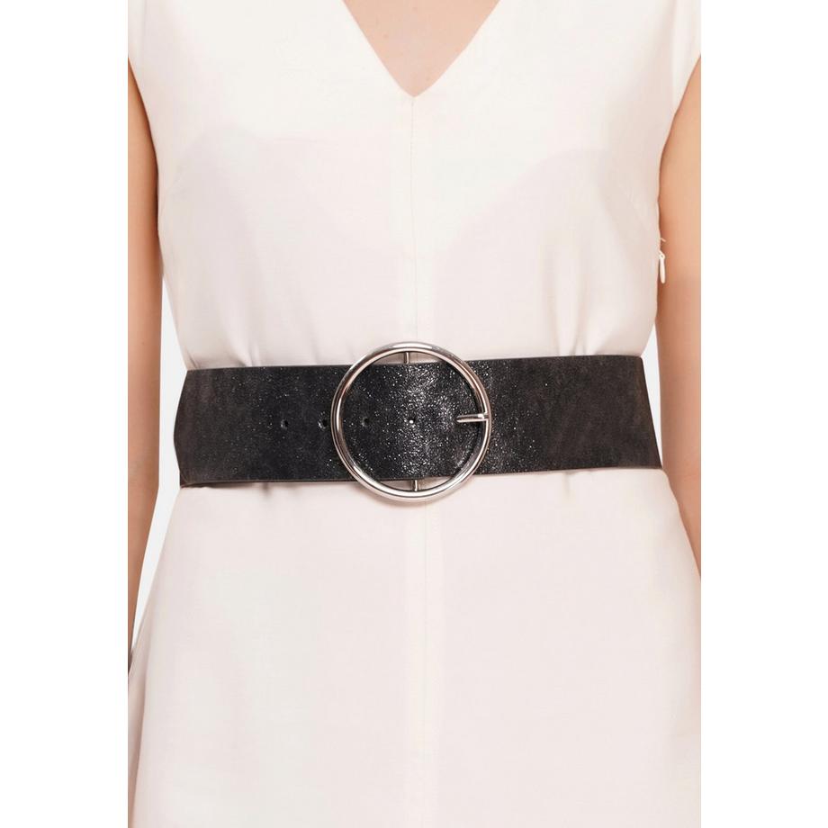 AVANT-GARDE PARIS  Ceinture à boucle ronde marron foncé scintillante 