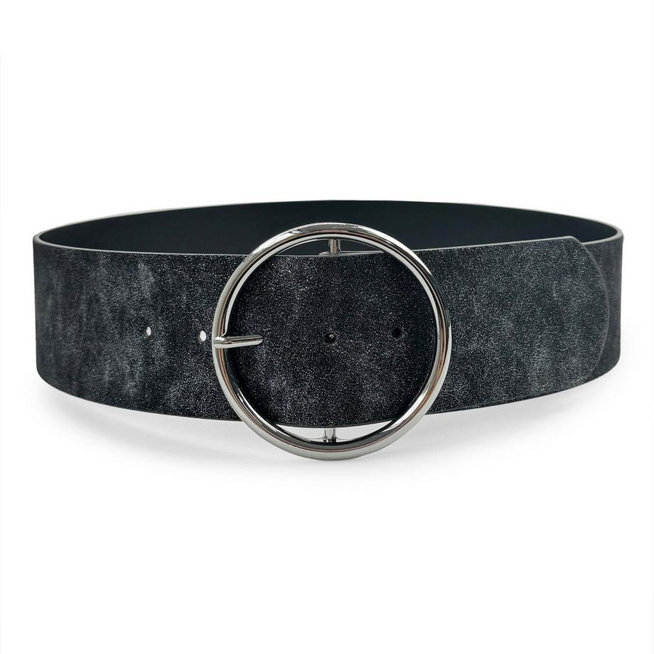 Ceinture à boucle ronde marron foncé scintillante