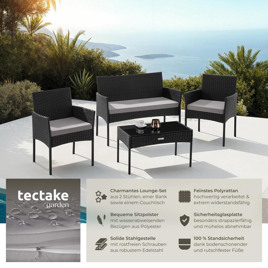 Tectake Set da giardino in rattan Palese Per 4 persone  