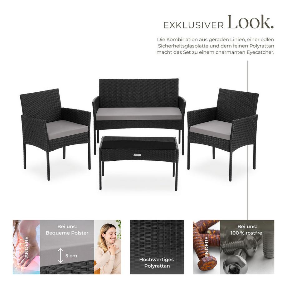 Tectake Set da giardino in rattan Palese Per 4 persone  