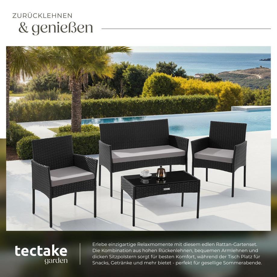 Tectake Set da giardino in rattan Palese Per 4 persone  