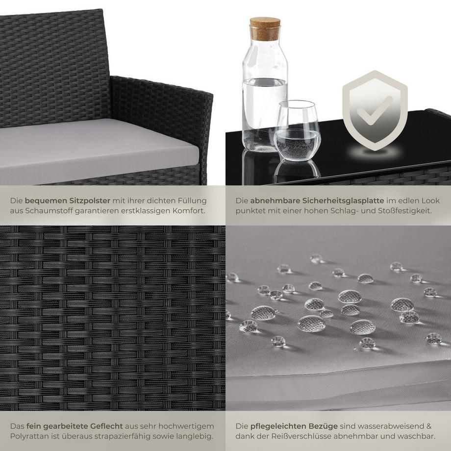Tectake Rattan Gartenset Palese für 4 Personen wasserabweisende, abnehmbare Polyesterbezüge  