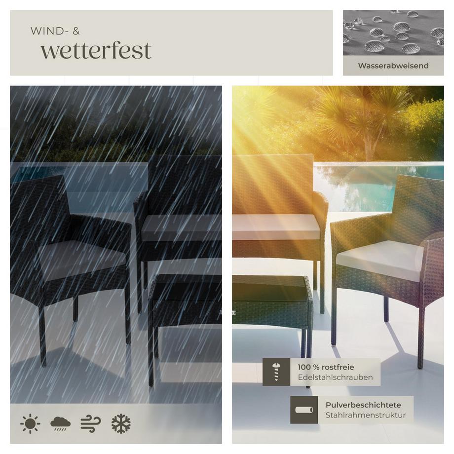 Tectake Rattan Gartenset Palese für 4 Personen wasserabweisende, abnehmbare Polyesterbezüge  