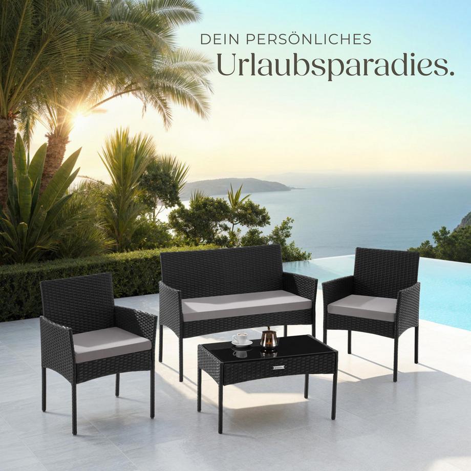 Tectake Rattan Gartenset Palese für 4 Personen wasserabweisende, abnehmbare Polyesterbezüge  