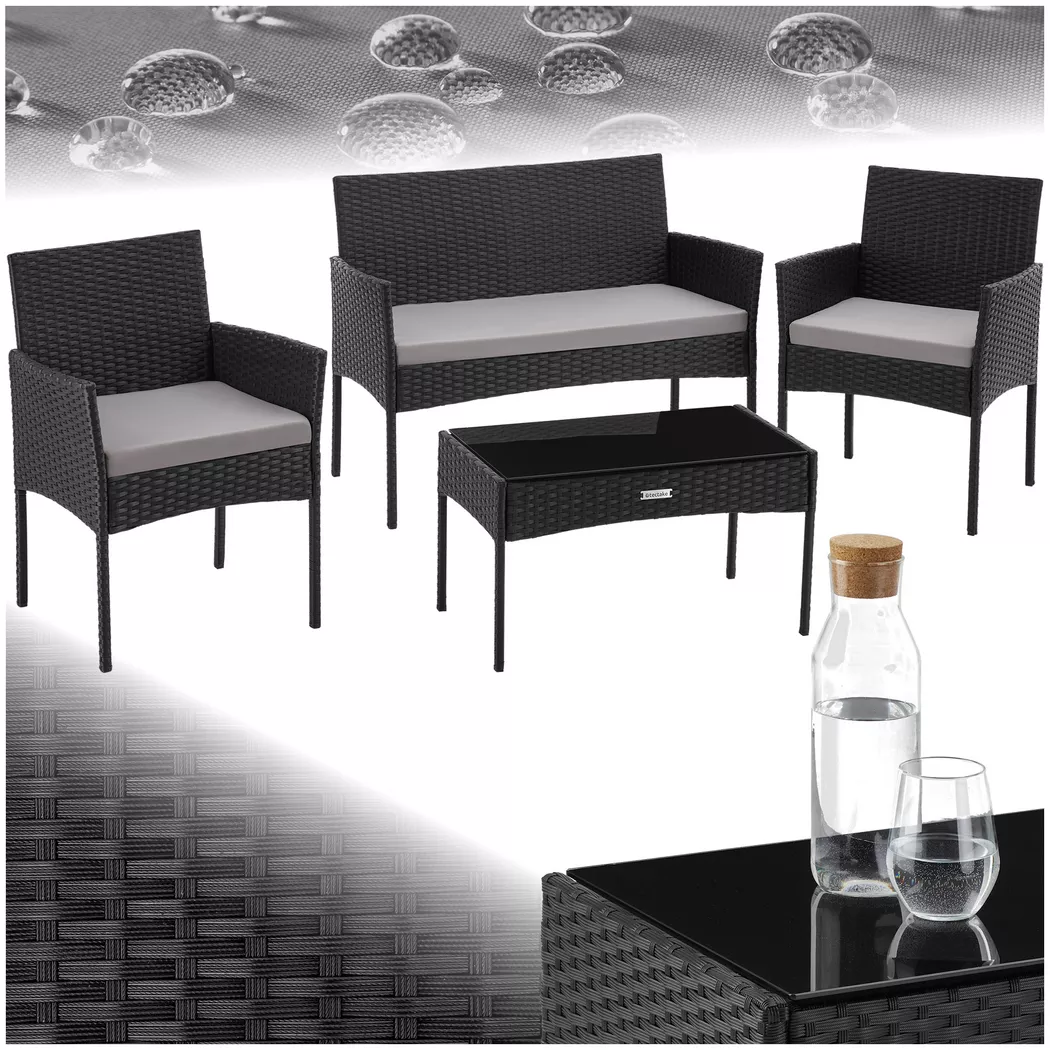 tectake® Rattan Gartenset, für 4 Personen, wetterfestes Rattangeflecht, Sofa 250 kg, je Sessel 120 kg