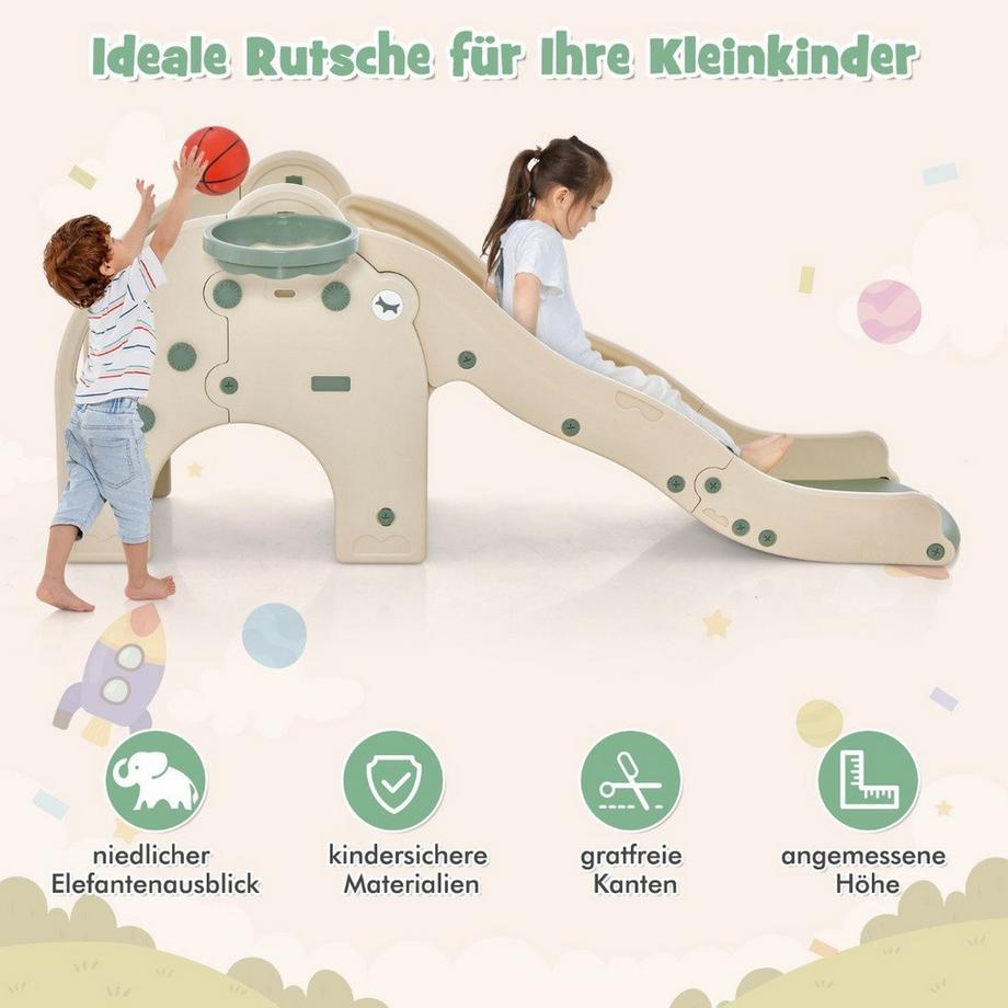 B2X  Rutsche Outdoor 4 in 1 Kinder Rutsche & Tunnel & Basketballkorb & Leiter 187,5 x 75 x 77,5 cm Grün 