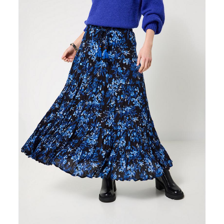 Jupe longue florale hivernale à boutons et volants