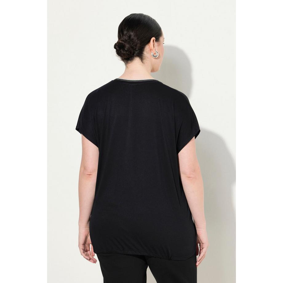Ulla Popken Satinfront V-Ausschnitt Halbarm Blusenshirt  
