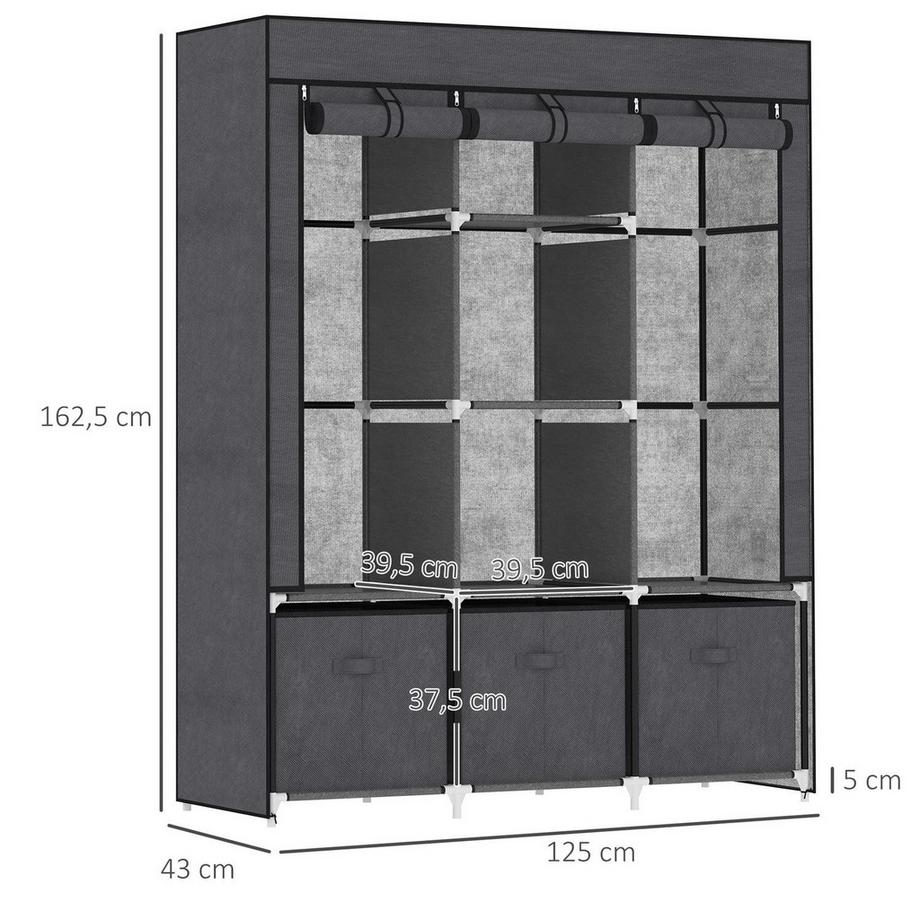 Northio Garderobe Faltbar Stoffschrank, Faltschrank Mit Reißverschluss, Vliesstoff, Dunkelgrau, 125X43X162,5Cm  