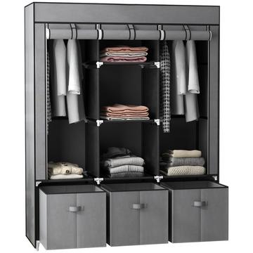 Armoire Pliable En Tissu, Armoire Pliante Avec Fermeture Éclair, Tissu Non Tissé, Gris Foncé, 125X43X162.5Cm