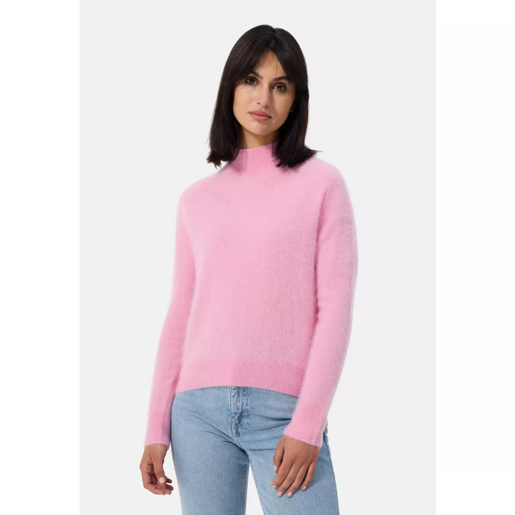CASH-MERE.CH - Brushed Kaschmir Pullover mit kurzem Stehkragen, für Damen, Pink, Größe XS