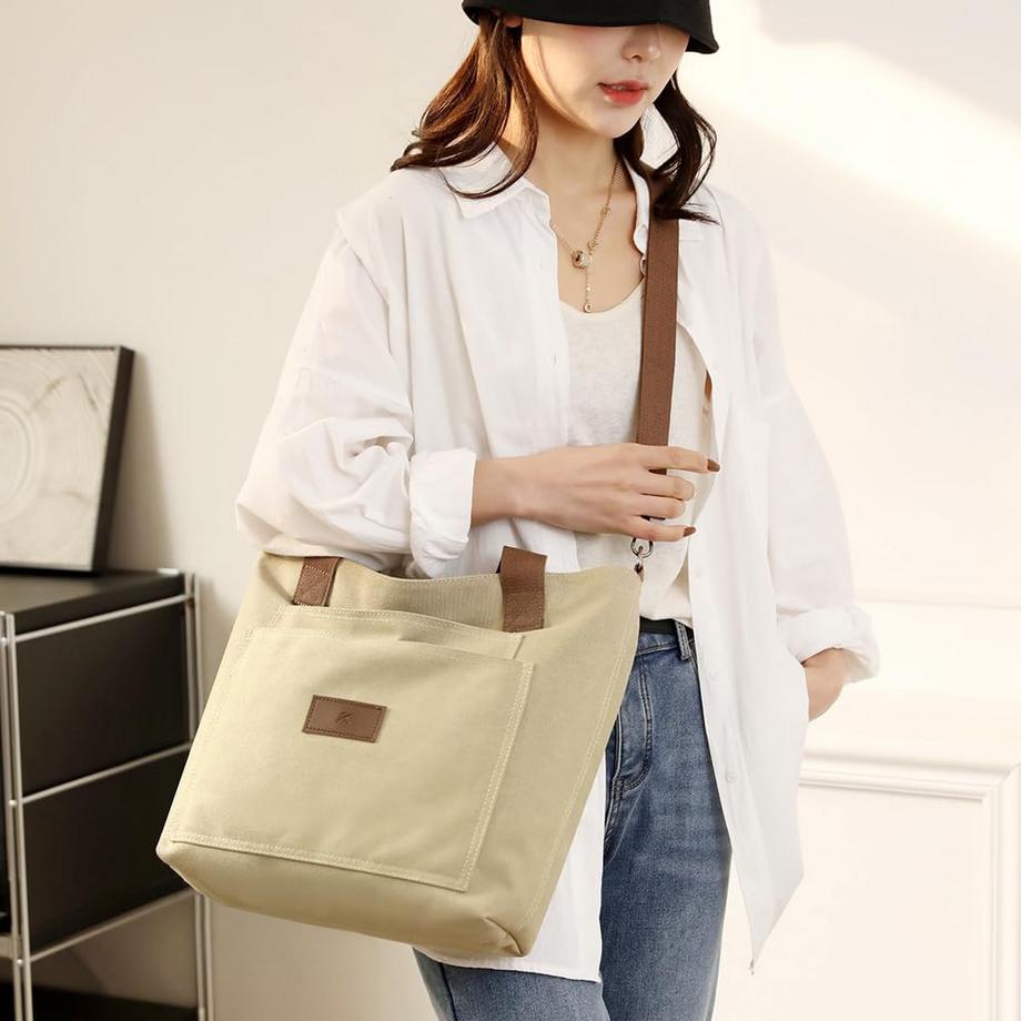 Only-bags.store Sac Fourre-Tout en Toile avec Fermeture Éclair Sac à Bandoulière  