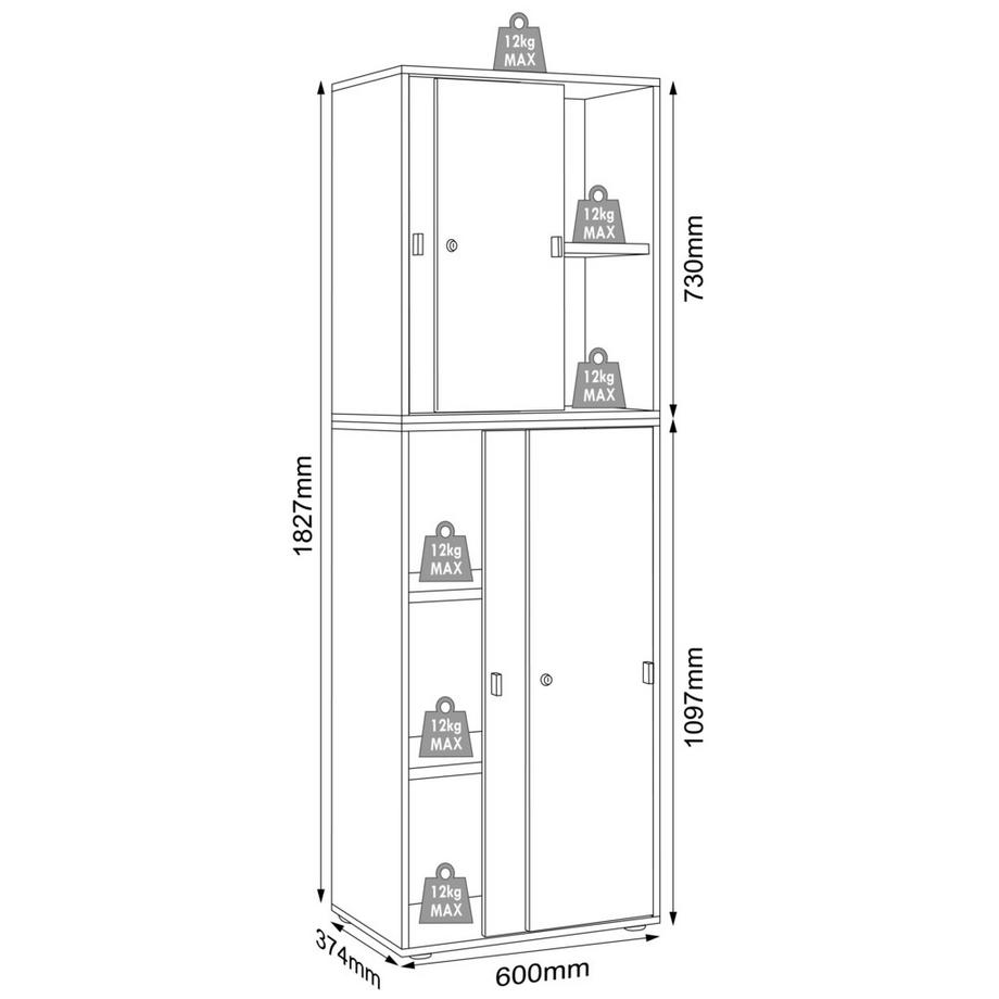 VCM Holz Büroschrank Ordner Aktenschrank Büromöbel Schrank Salia 5-fach Schiebetüren  