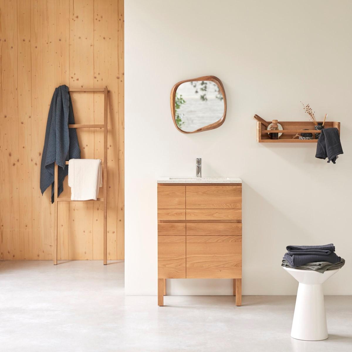 Tikamoon Meuble salle de bain en chêne massif et terrazzo premium moon 60 cm Easy  