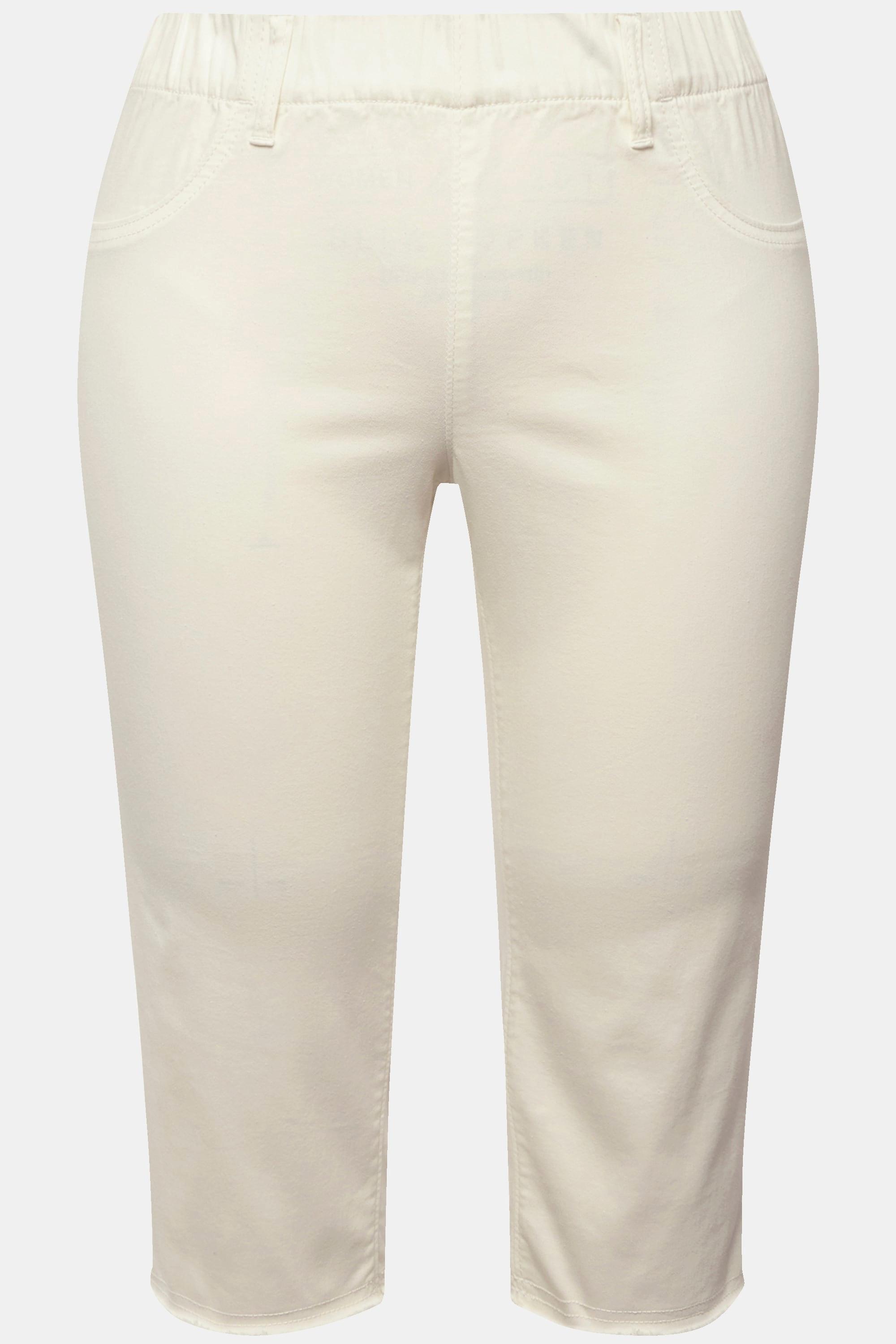 Ulla Popken  Pantaloni Capri a 7/8 modello Sienna in tessuto elasticizzato con orli sfrangiati e taglio della gamba aderente 