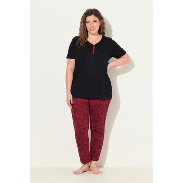 Pyjama, liseré fantaisie, imprimé dentelle, manches courtes