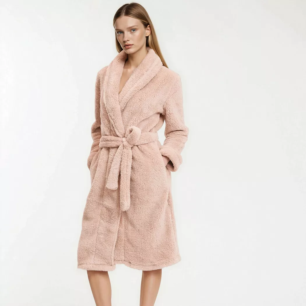 La Redoute Collections - Morgenmantel aus Fleece-Strick, für Damen, Beige, Größe 46