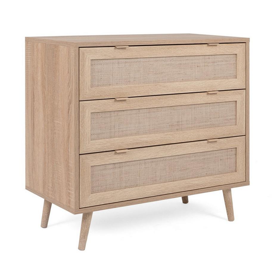 Calicosy Cassettiera a 3 cassetti L80 cm - Stampa effetto rattan  