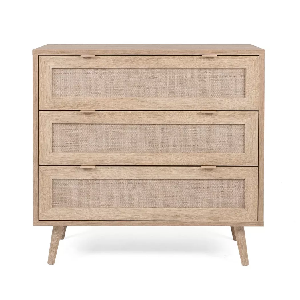 Calicosy - Kommode mit 3 Schubladen L80 cm - Rattan-Druck - Bali, One Size, Eiche