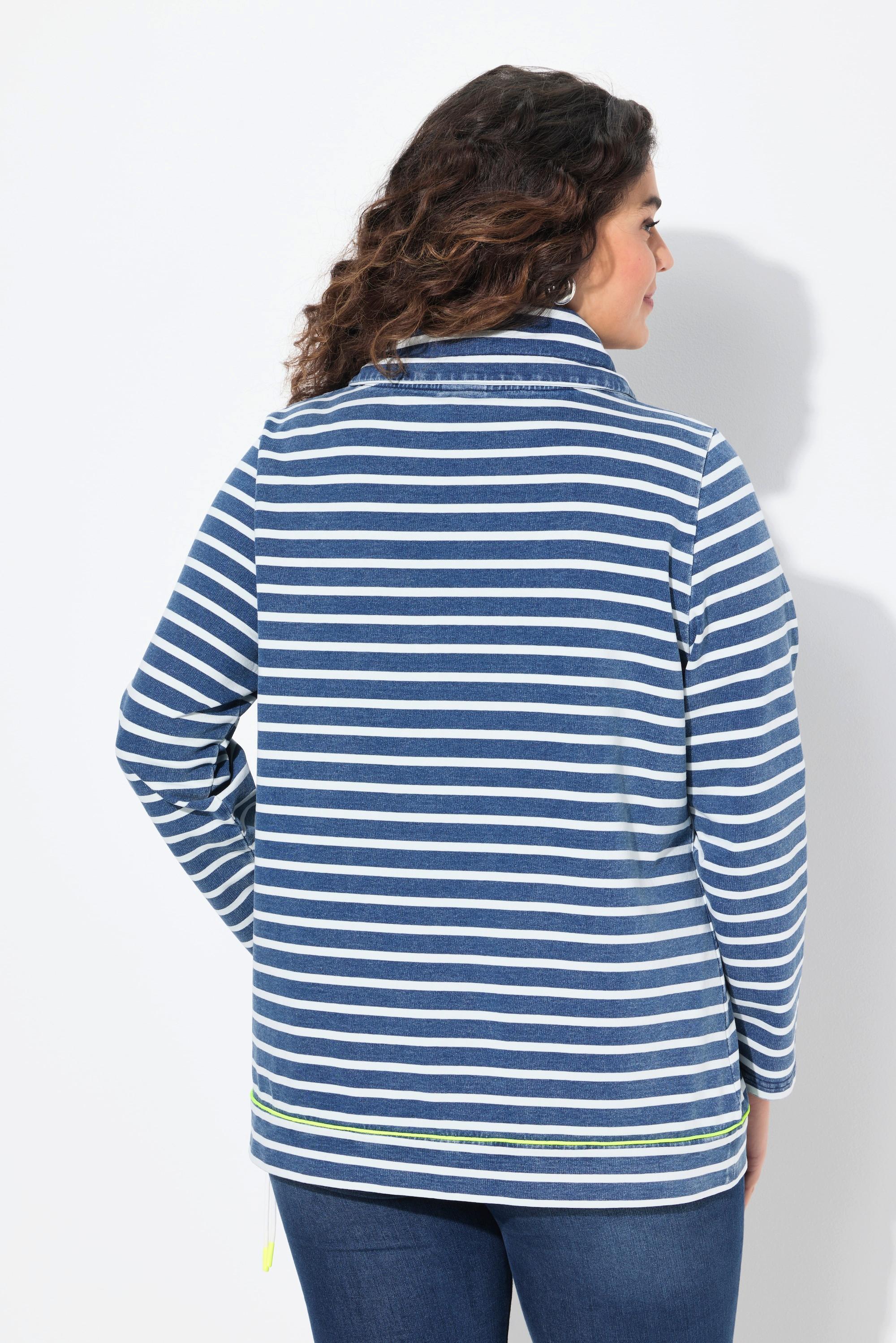 Ulla Popken Felpa Righe Dettagli Fluo Collo Alto Maniche Lunghe  