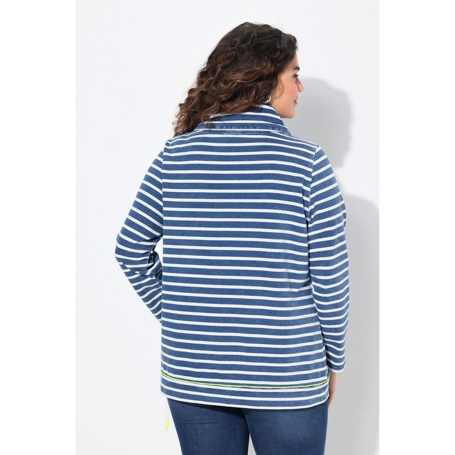 Ulla Popken Sweatshirt Ringel Neondetails Stehkragen Langarm  