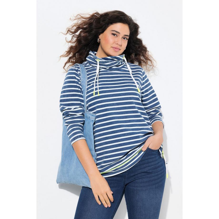 Ulla Popken Sweatshirt Ringel Neondetails Stehkragen Langarm  
