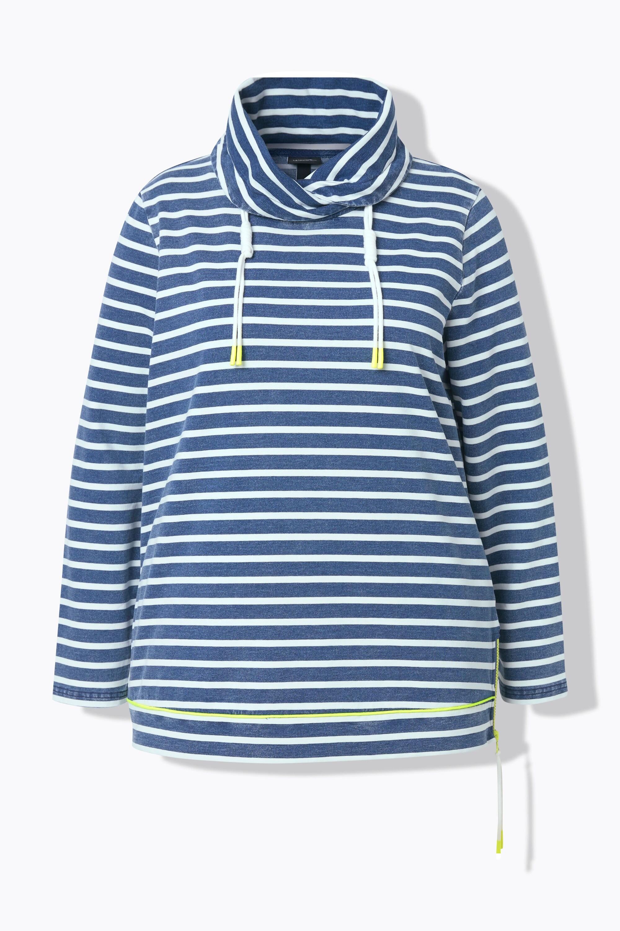 Ulla Popken Felpa Righe Dettagli Fluo Collo Alto Maniche Lunghe  